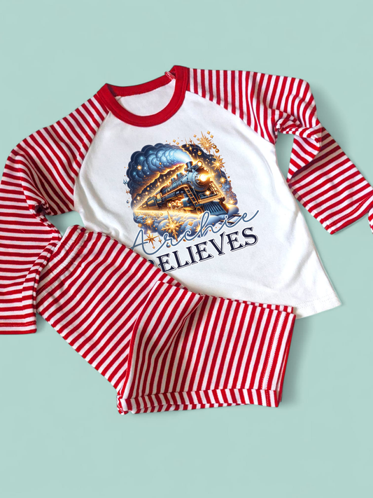 Polar Express Personalised Christmas Family Matching Red Stripe PJs
