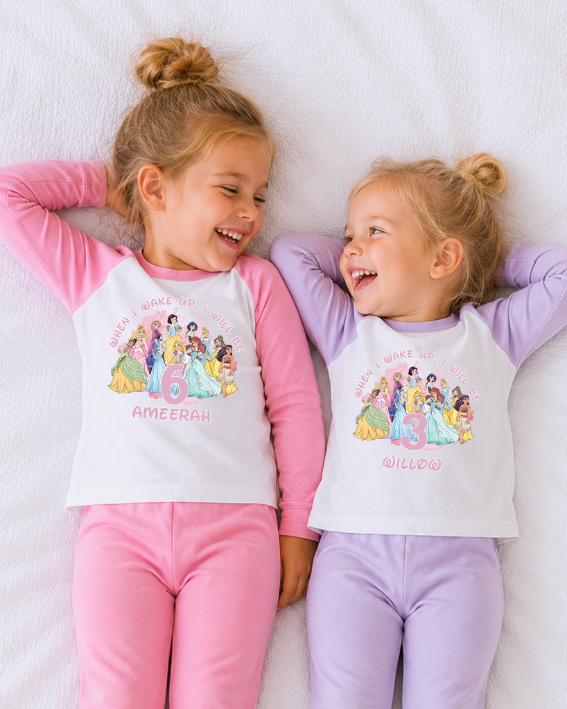 Princess Birthday PJs, When I Wake Up Princesses Printed Personalised Plain PJS