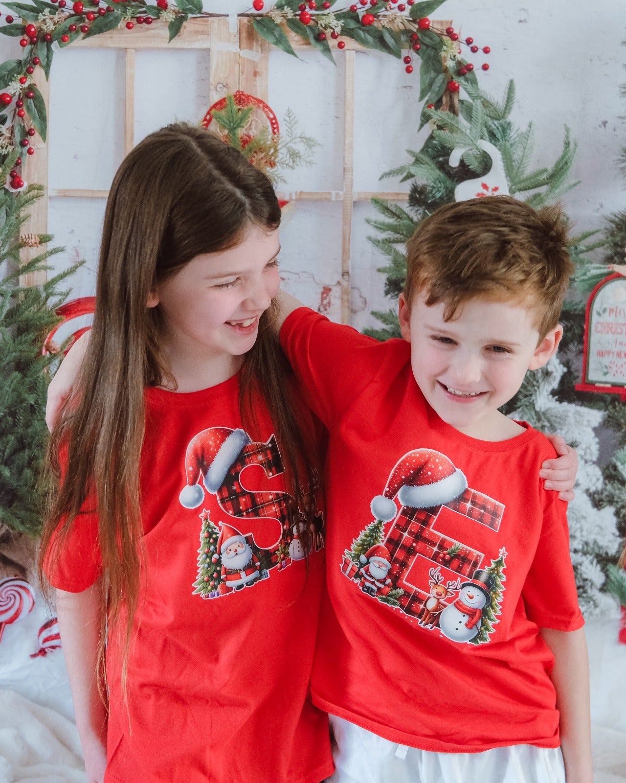 Christmas Santa Initial Personalised Kids Christmas T-Shirt