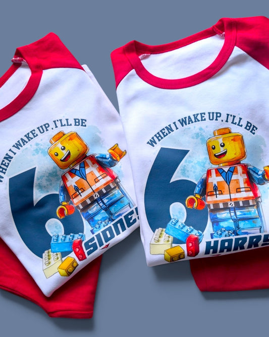 When I Wake Up Lego Birthday PJS, Kids Personalised Birthday Pyjamas