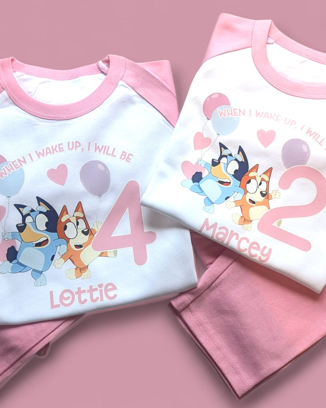 Bluey Birthday PJs, When I Wake Up Pink Bluey Birthday Personalised Pink Pyjamas