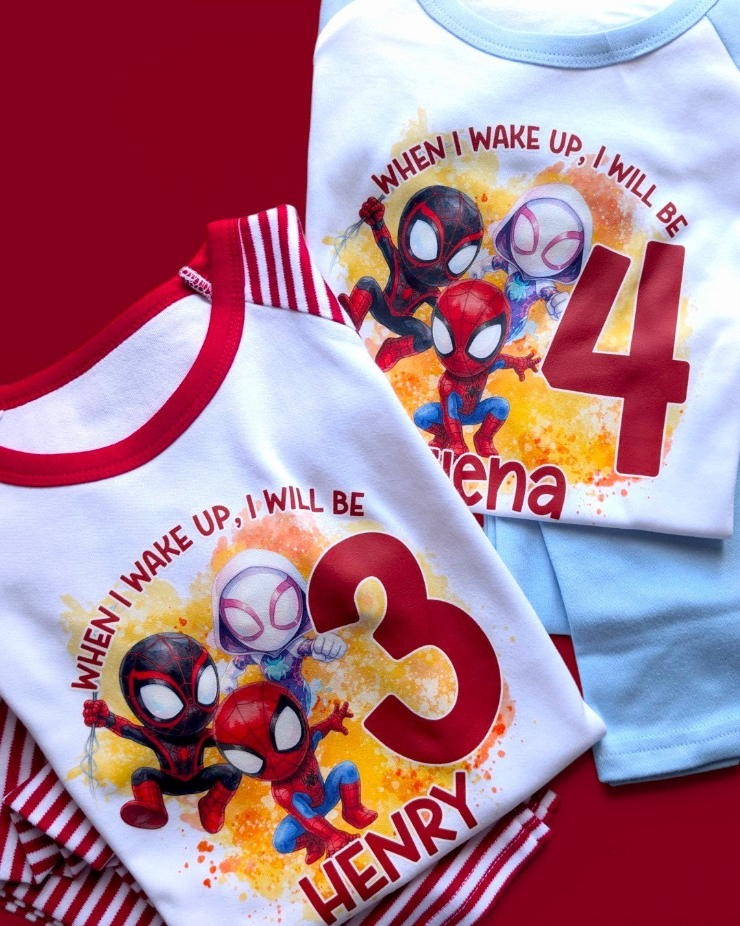 When I Wake Up Spidey & Friends Birthday Personalised Plain PJS