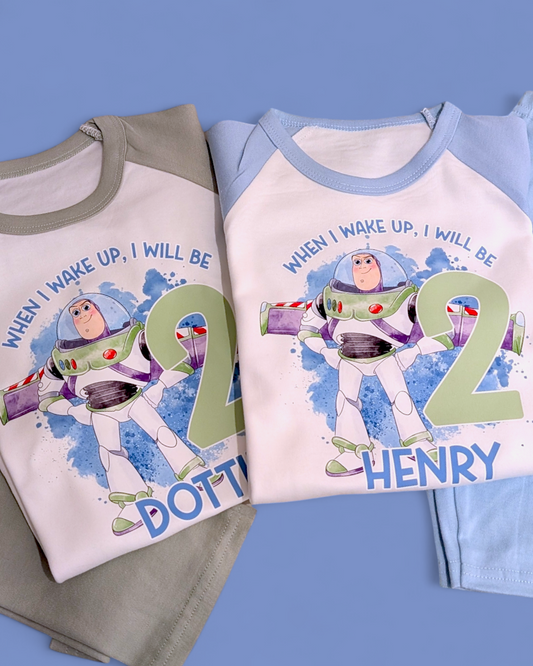 When I Wake Up Buzz Lightyear Birthday PJS, Kids Personalised Toy Story Birthday Pyjamas