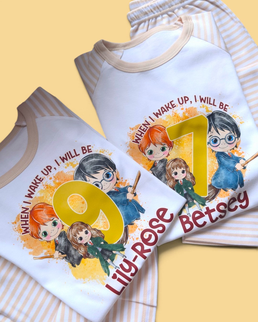 When I Wake Up Harry Potter Birthday Pjs,  Personalised Natural Birthday Pyjamas