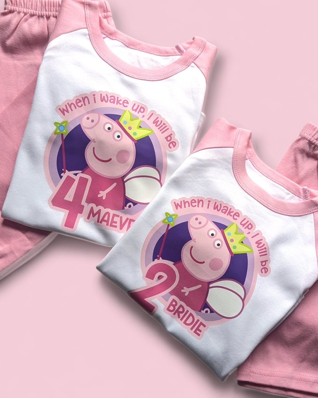 When I Wake Up Peppa Pig Birthday Personalised Pink Pyjamas