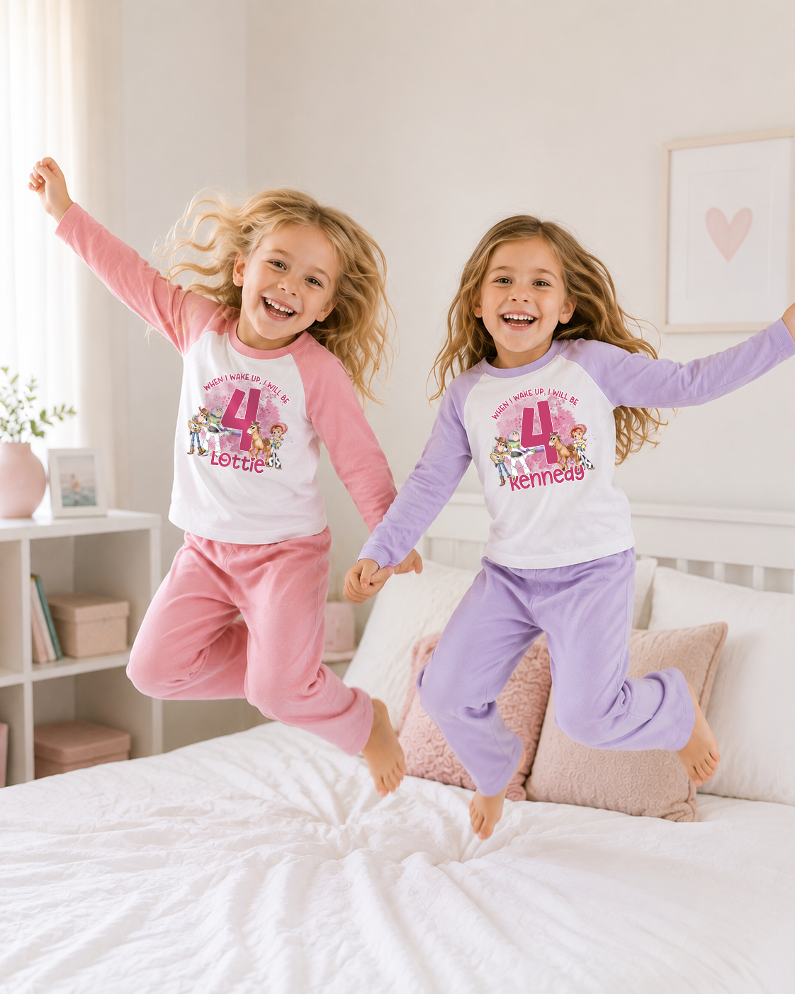 When I Wake Up Toy Story Pink Birthday PJS, Kids Personalised Birthday Pyjamas