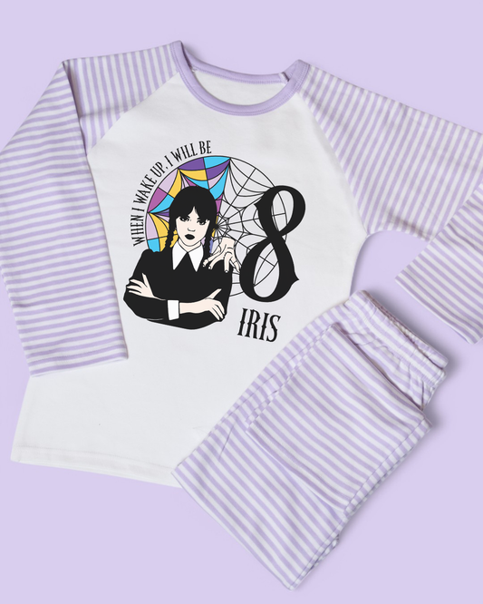 When I Wake Up Wednesday Birthday Age Personalised Purple Stripe Pyjamas