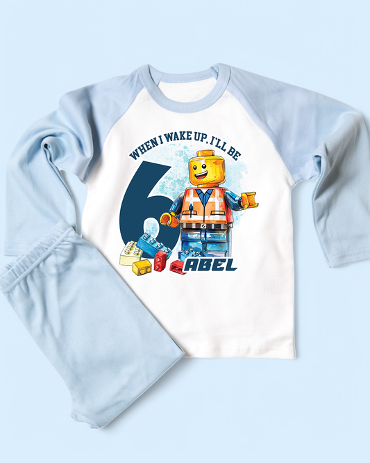 When I Wake Up Lego Birthday PJS, Kids Personalised Birthday Pyjamas